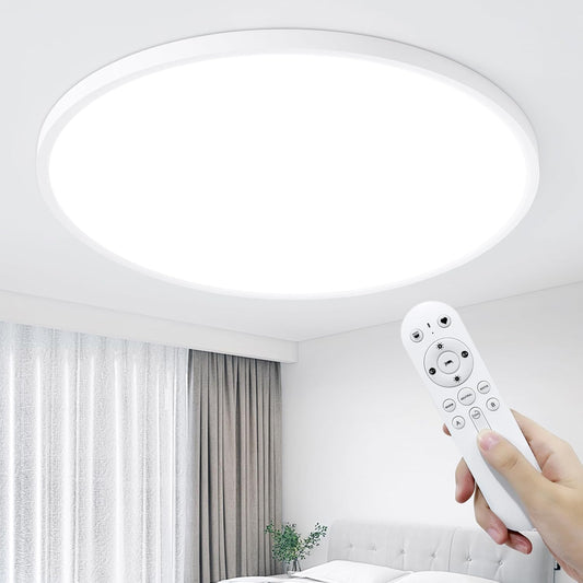 KIWIVIC 48W Ceiling Lights, LED Ceiling Light Dimmable with Remote Control, Bedroom Lights Ceiling 3000-6000K Ø50cm, White Flush Ceiling Light for Living Room Bedroom Kitchen Office