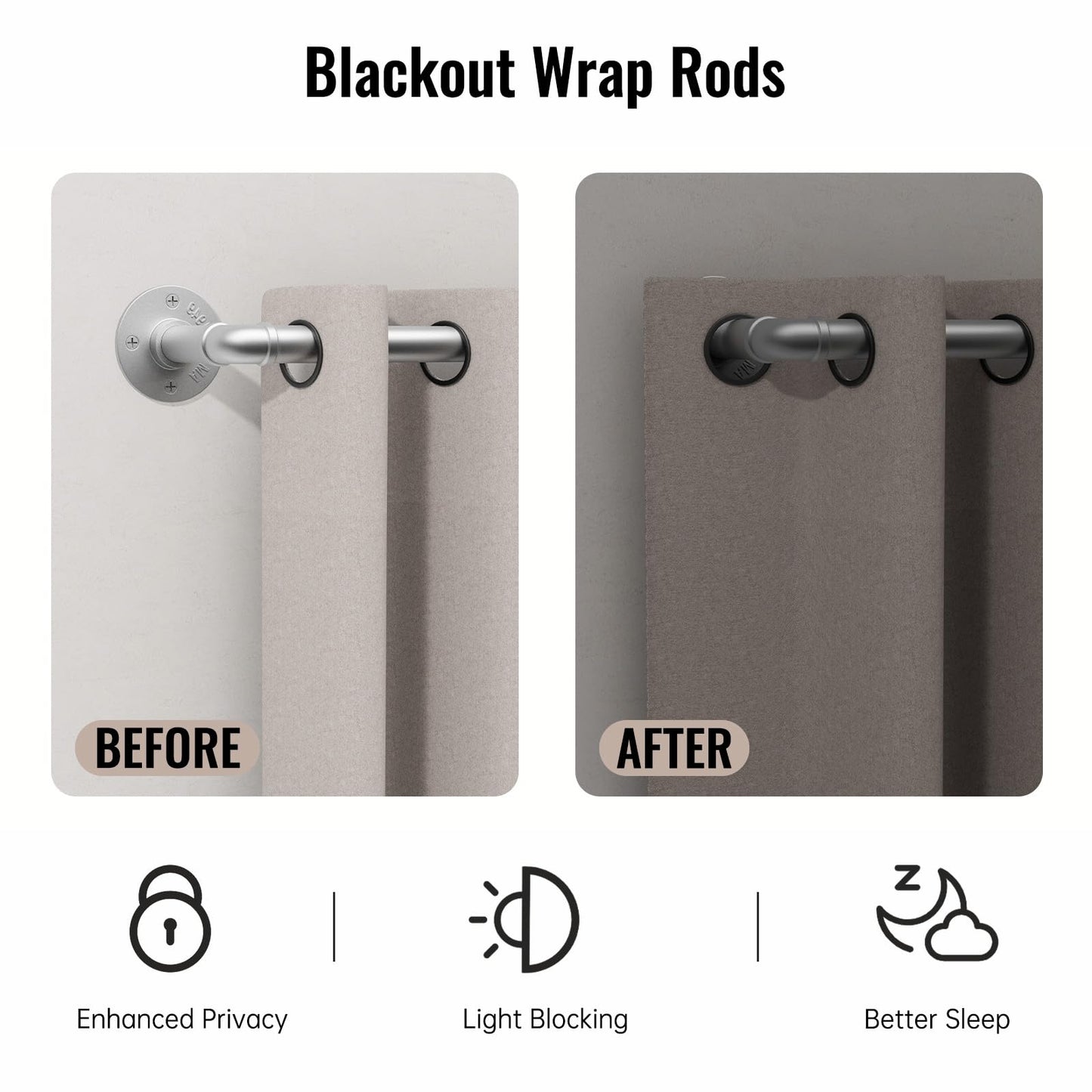 DEFYNEE Silver Curtain Poles, 80-305cm, 25mm Diameter, Extendable, Industrial Style, Wall/Ceiling Mounted, Matte Finish on Metal