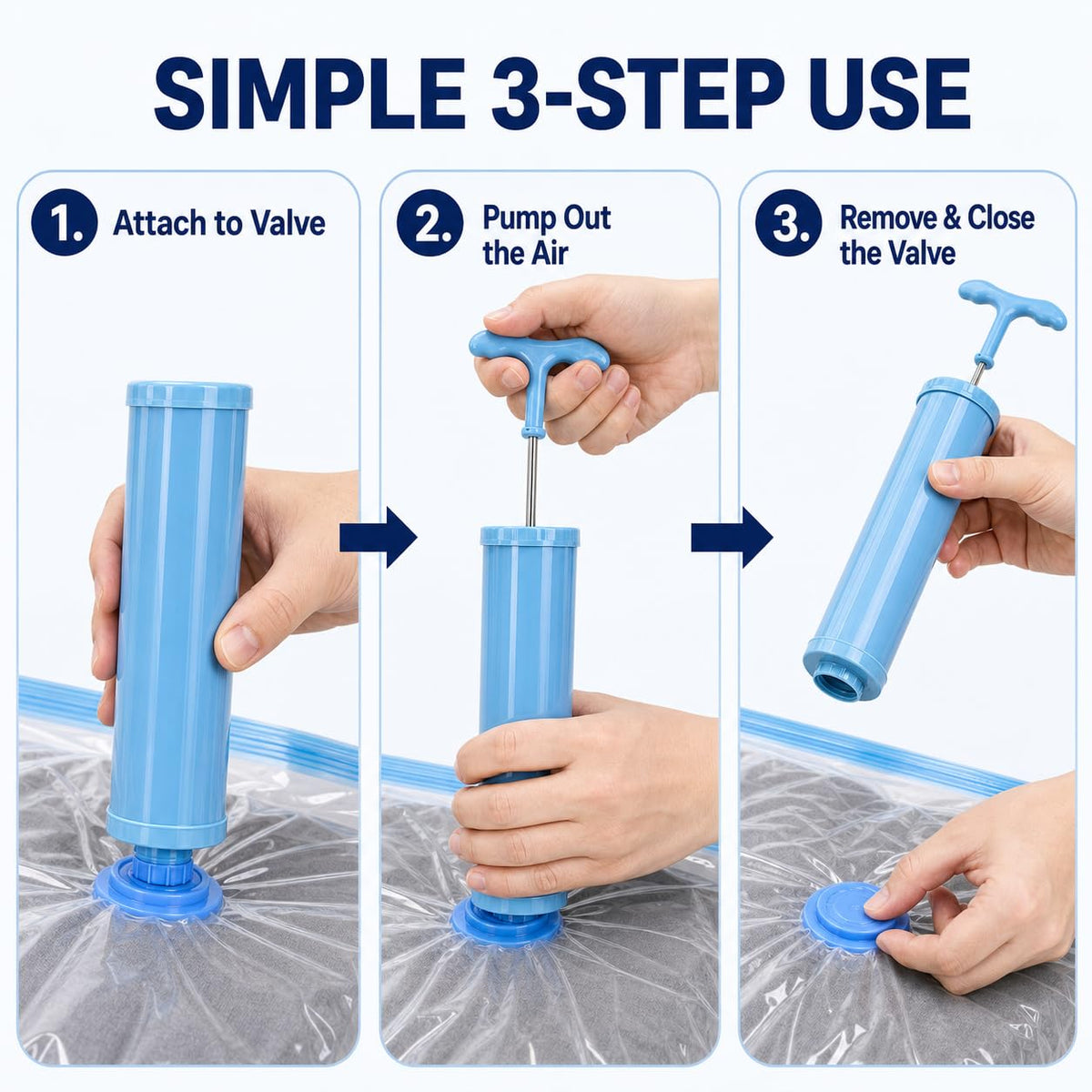 Vacuum Bag Pump Plastic Hand Air Pump Manual Compression Bag Suction Air Extractor Compressed Space Saving Clothes Storage Pipe Suction Tube Portable