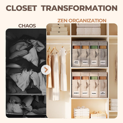 ZenStorage Sheet Organizers and Storage for Linen Closet, 8Pack Beige