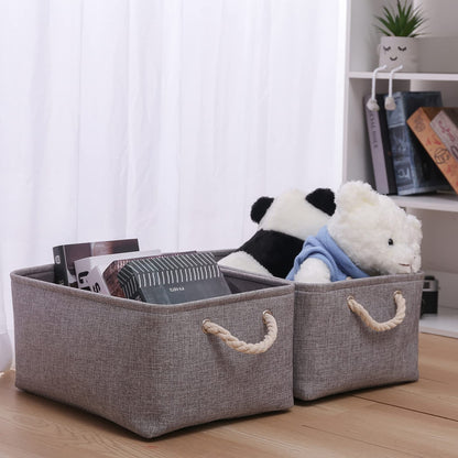 PWVMWM Small Grey Storage Box with Handles, 3 Pcs Thicken Canvas Storage Boxes, Wardrobe Storage Baskets, Collapsible Linen Storage Box for Toys