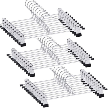 Trouser Hanger,30Pack Pant Hangers Space Saving Skirt Hangers with Clips Adjustable Non-Slip Coat Hangers Heavy Duty Chrome Clothes Hangers Clothes