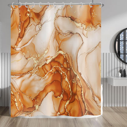Hnmdmyi Marble Shower Curtain 180x200, Orange Gold Abstract Marble Bathroom Curtains Luxury Modern Aesthetic Art Ink Texture Waterproof Polyester