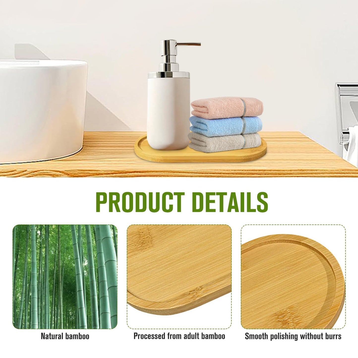2 Pack Bamboo Soap Tray Oval Bathroom Tray for Bathroom &Kitchen Waterproof