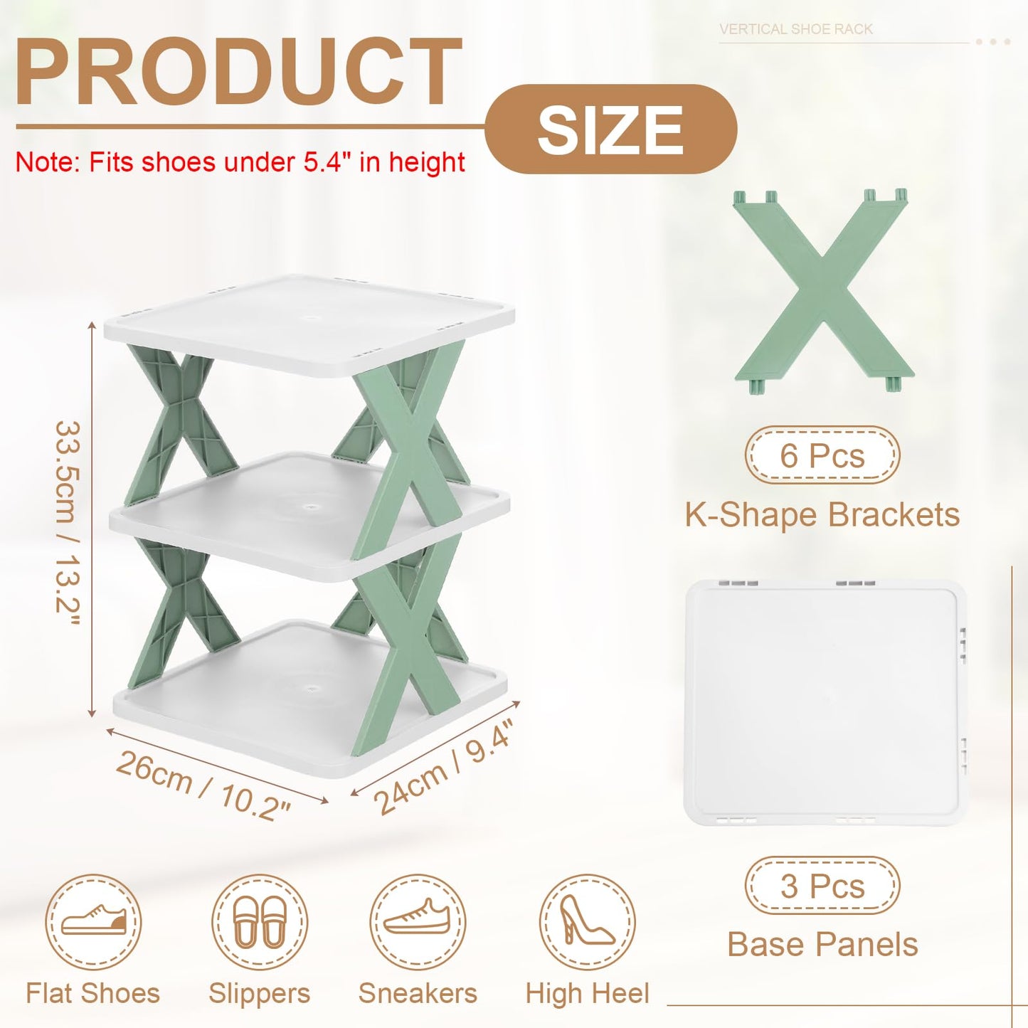 sourcing map 3-Tier Plastic Shoe Rack, Vertical Shoe Rack Stackable Storage Organizer Folding Space-Saving Narrow Slot Shelf for Closet Livingroom