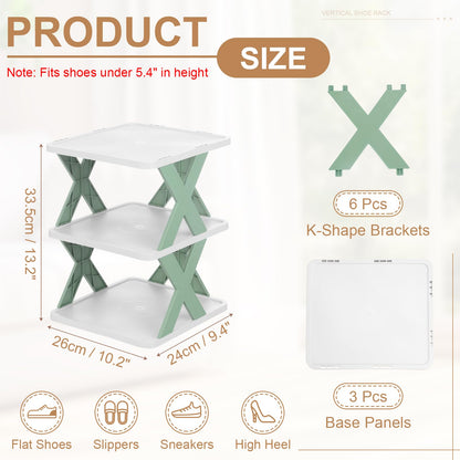 sourcing map 3-Tier Plastic Shoe Rack, Vertical Shoe Rack Stackable Storage Organizer Folding Space-Saving Narrow Slot Shelf for Closet Livingroom