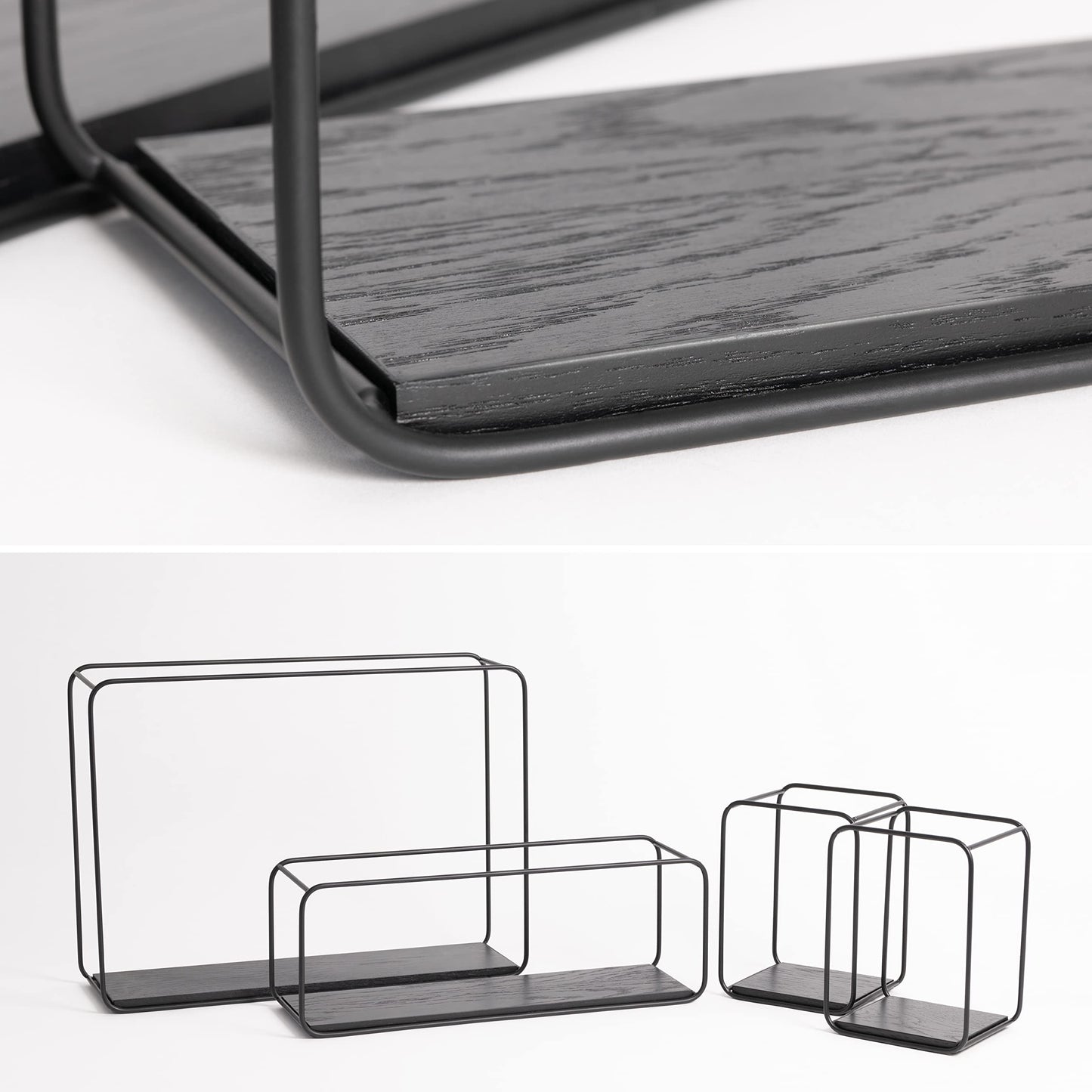 Kazai. Wall Shelves -Jona- | 4-Part Shelving Unit made of Metal and Real Wood Veneer | Wall Decor, Storage and Book Shelf for Bathroom, Living Room