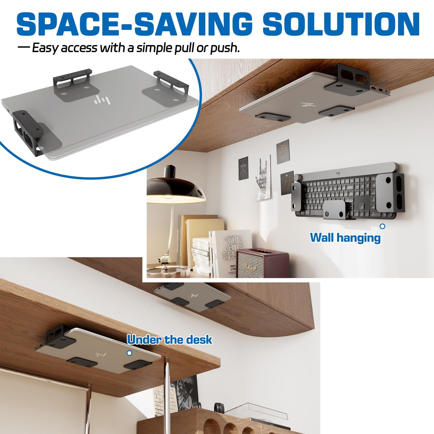 otuiaim Under Desk Holder/Wall Mount - 2mm Carbon Steel Desk Extender