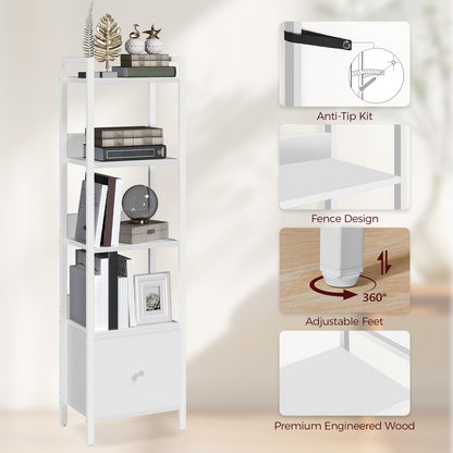 MAHANCRIS Bookshelf, 5-Tier Bookcase with Removable Drawer, Freestanding Book Shelf for Small Space, Storage Shelf Organizer, for Living Room