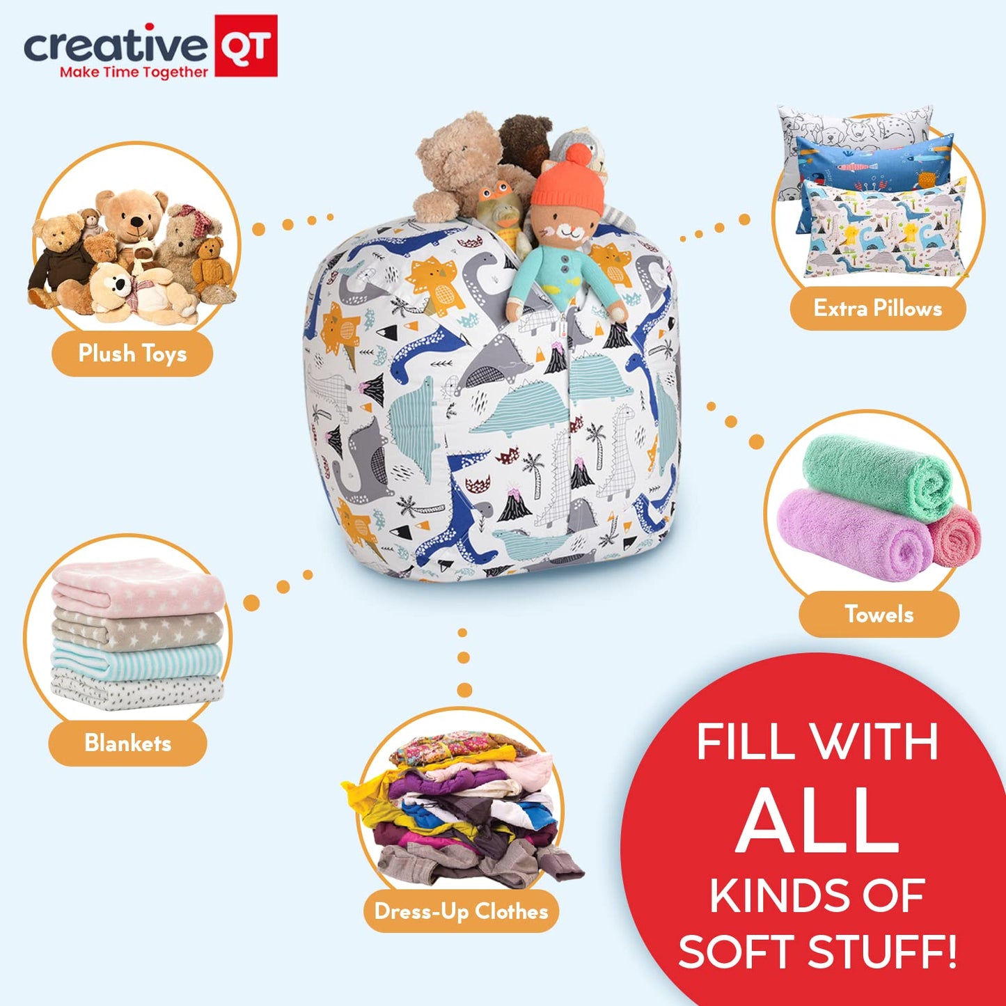 Creative QT Stuff ’n Sit Extra Large 38’’ Bean Bag Storage Cover for Stuffed Animals & Toys – Light Gray Corduroy – Toddler & Kids’ Rooms Organizer