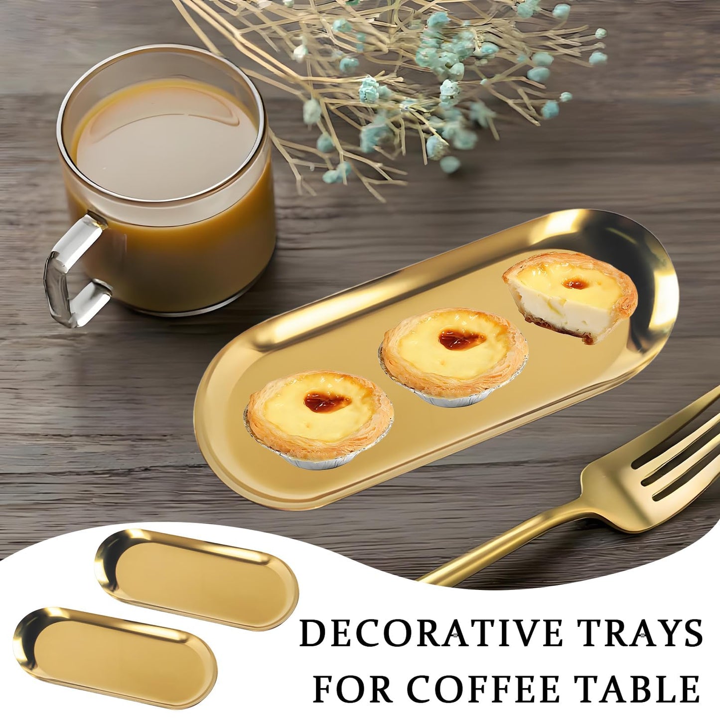 4 PCS Gold Trays Decorative, Perfume Tray Small Accessory Oval Jewellery Trays Gold Plate for Decoration