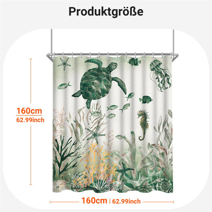 Lerores Shower Curtain 160 x 160 cm, Sea Turtle Anti-Mould Textile, Weighted Hem, Water-Repellent
