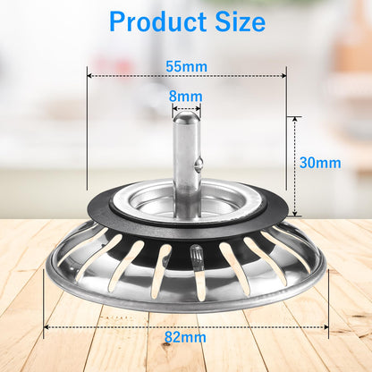 Tomario Kitchen Sink Plug Strainer Stainless Steel Strainers Sink Plugs Replacement Hole Diameter 82mm for Kitchen Sink
