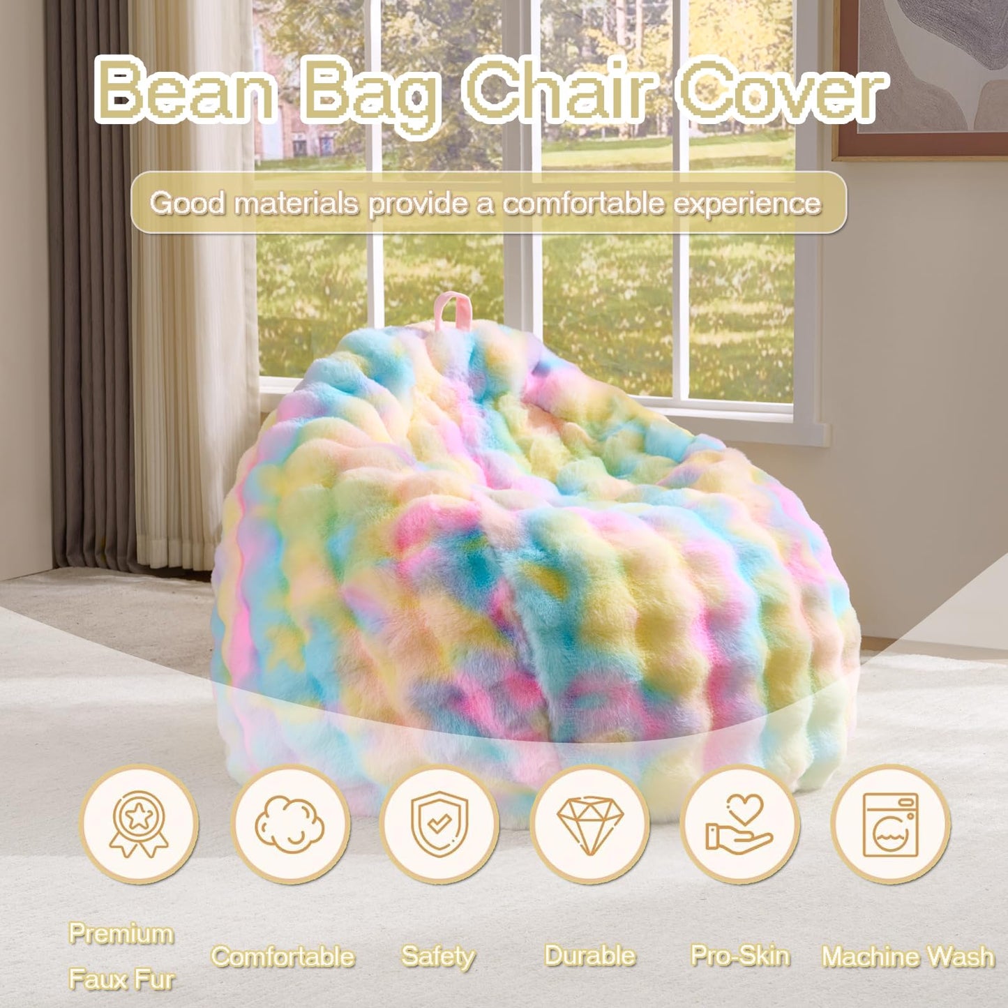 Fluffy Faux Rabbit Fur Bean Bag Chair Cover(No Filler),Cozy Shaggy Bubble Stuffed Animal Storage Large Bean Bag Cover for Bedroom Living Room,Fuzzy