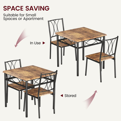 Crevyteg Space Saving Dining Table and 2 Chairs Set for Small Spaces, Compact Kitchen Table Set with Metal Frame and Modern Design for Apartment