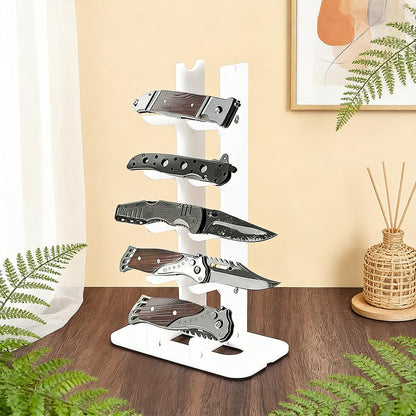 UNICRAFTALE 5-Tier Acrylic Knife Display Stand White Pocket Knife Holder Folding Knifes Display Case Fixed Blade Knifes Collection Displays Stand