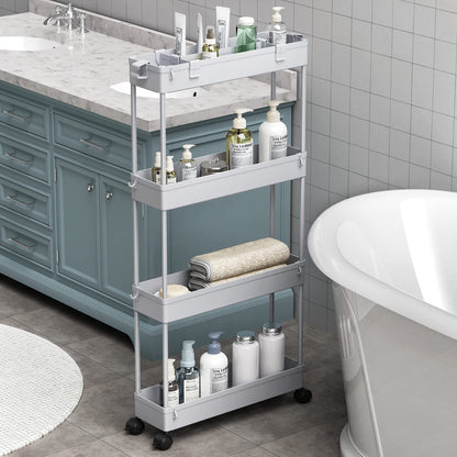 SAKA Slim Storage Cart,4 Tier Bathroom Rolling Utility Cart Storage Organizer Slide Out Cart