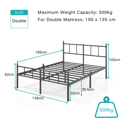Hunlostten Double Metal Bed Frame - Modern Style Bed Frame with Headboard and Footboard Easy to Install, Noise Free, Sturdy, Black, 35.5 cm High