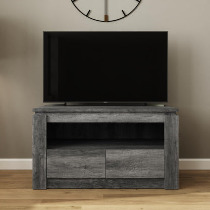 GFW Canyon 2 Drawer TV Unit, Charcoal Grey TV Stand with Storage Drawers & Open Shelf