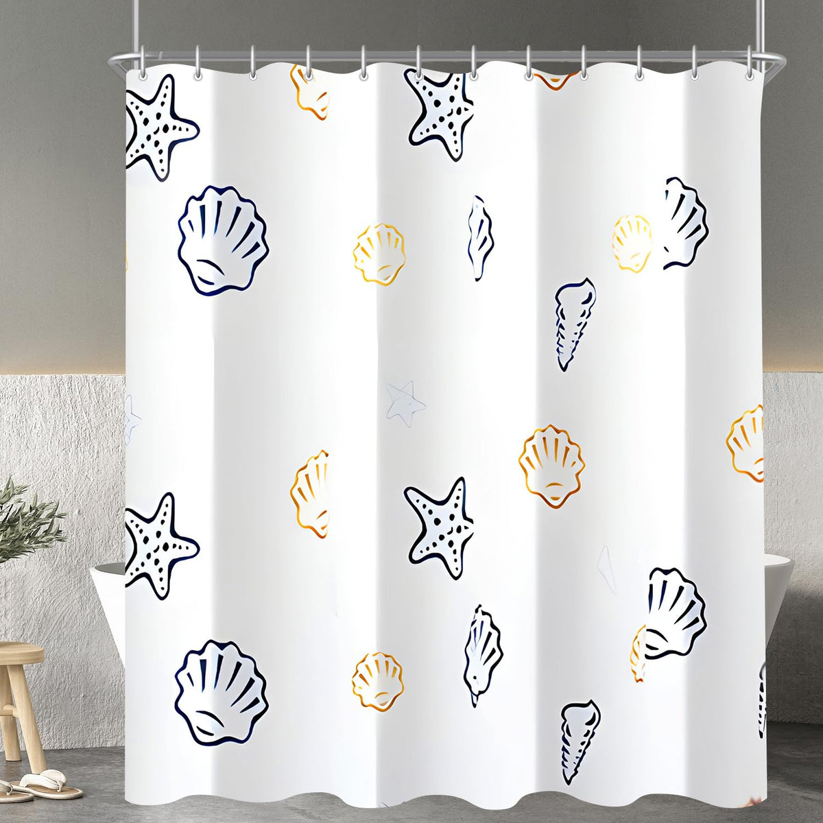Lerores Shower Curtain, 150 x 200 cm, Small Ocean Star, Weighted Hem, Anti-Mould, Water-Repellent