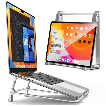 MAGIC JOHN Vertical Laptop Stand & Storage Holder - Portable Aluminum Stand with Silicone Pads, Detachable Design, Cooling & Desktop Riser