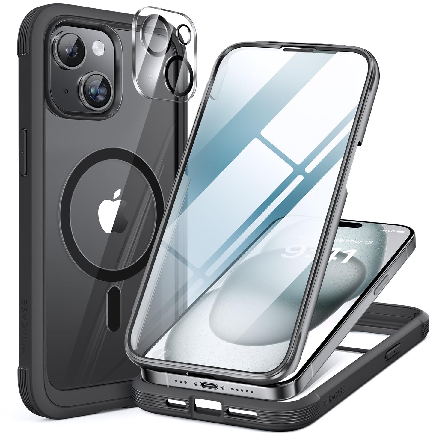 Miracase Magnetic Case for iPhone 15 Plus Case 6.7-Inch, Full Body Bumper Case Compatible with MagSafe and Built-in 9H Tempered Glass Screen Protector