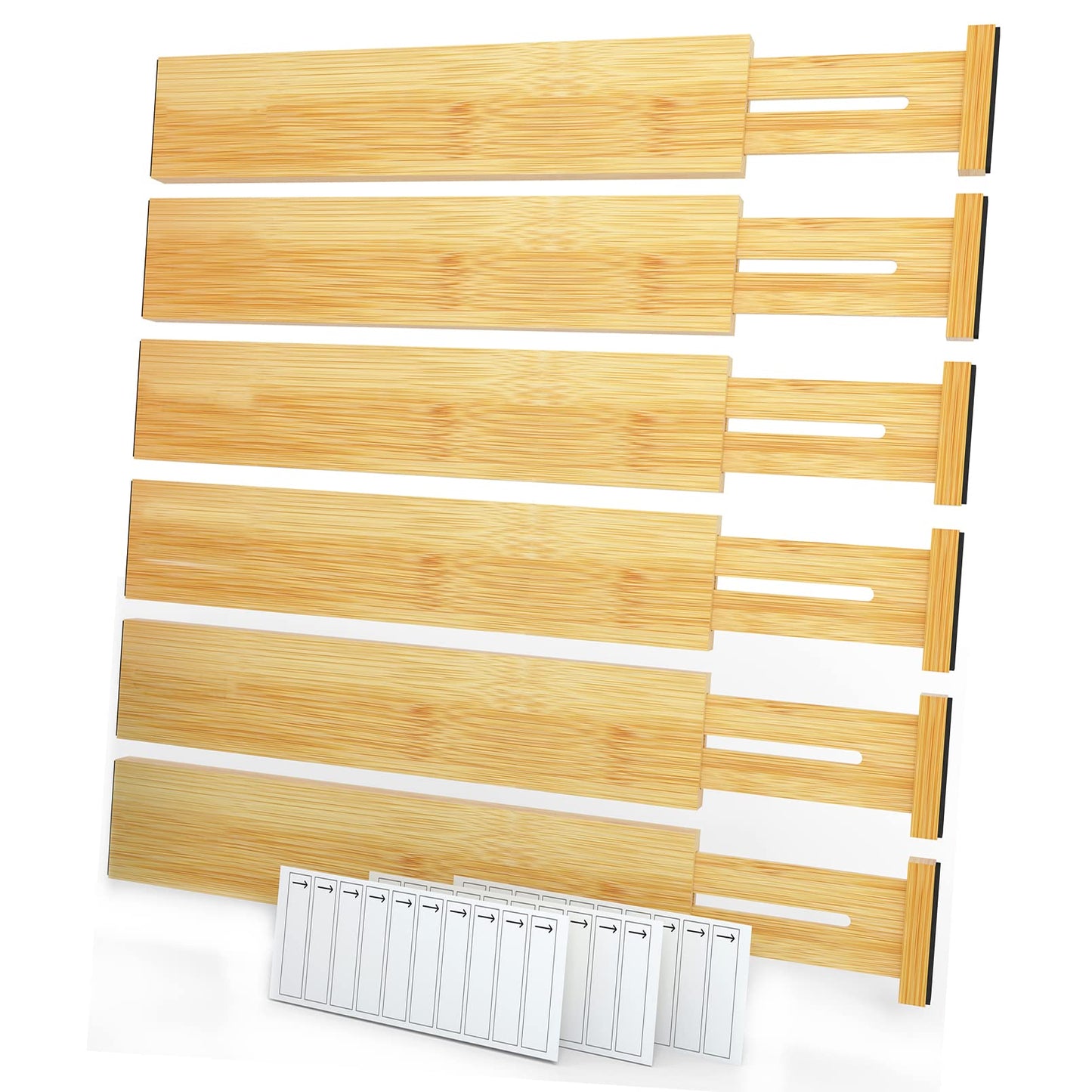 SpaceAid Bamboo Drawer Dividers with Labels, Kitchen Adjustable Drawer Organizers, Expandable Organization for Home, Office, Dressers and Bathroom