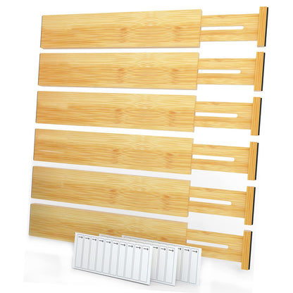 SpaceAid Bamboo Drawer Dividers with Labels, Kitchen Adjustable Drawer Organizers, Expandable Organization for Home, Office, Dressers and Bathroom