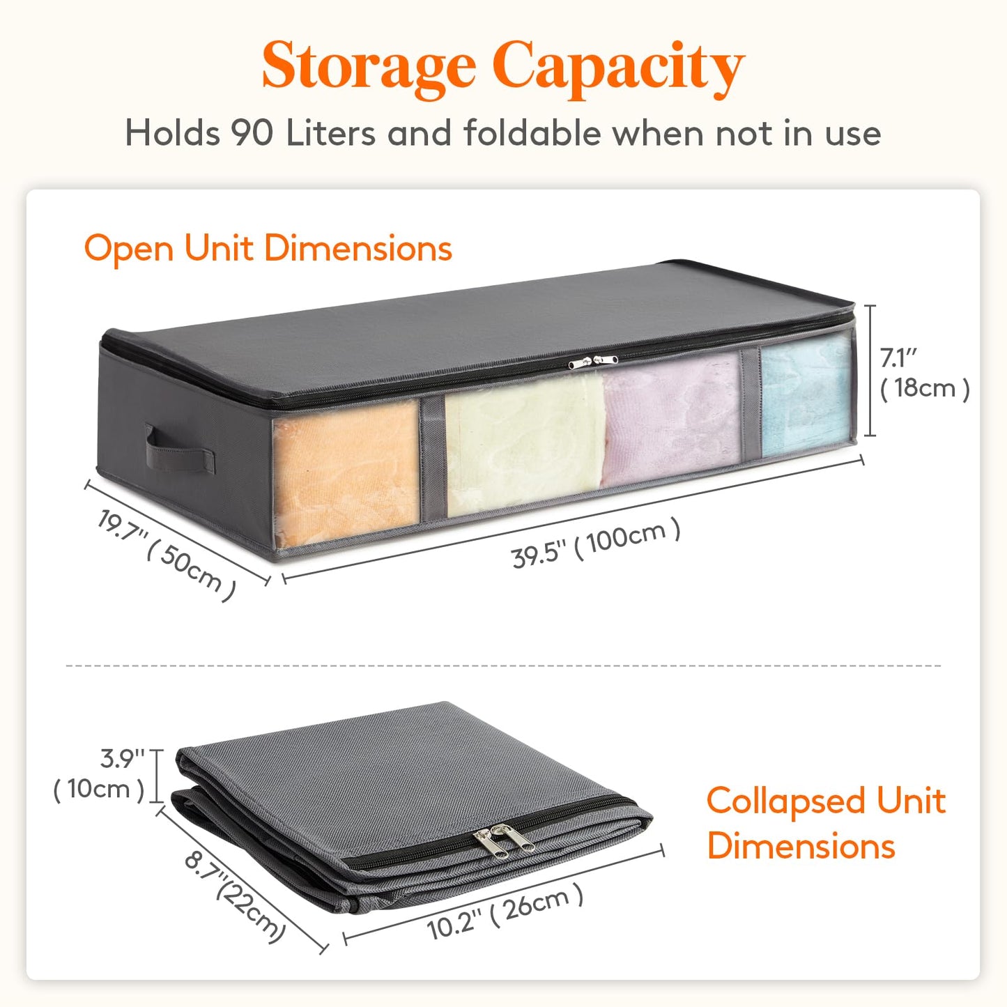 Lifewit 2 Pack Under Bed Storage,90L Clothes Storage Bags with Clear Window