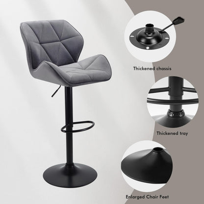 WangPangzi Set of 2 Velvet Bar Stools with Footrest,Adjustable Height & 360° Swivel, Gas Lift Counter Stools for Kitchen Island, Home Bar