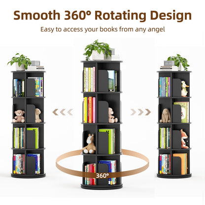 WEMANER 4-tier Rotating Kids Bookshelf, Wooden 360° Small Corner Revolving Spinning Bookcase