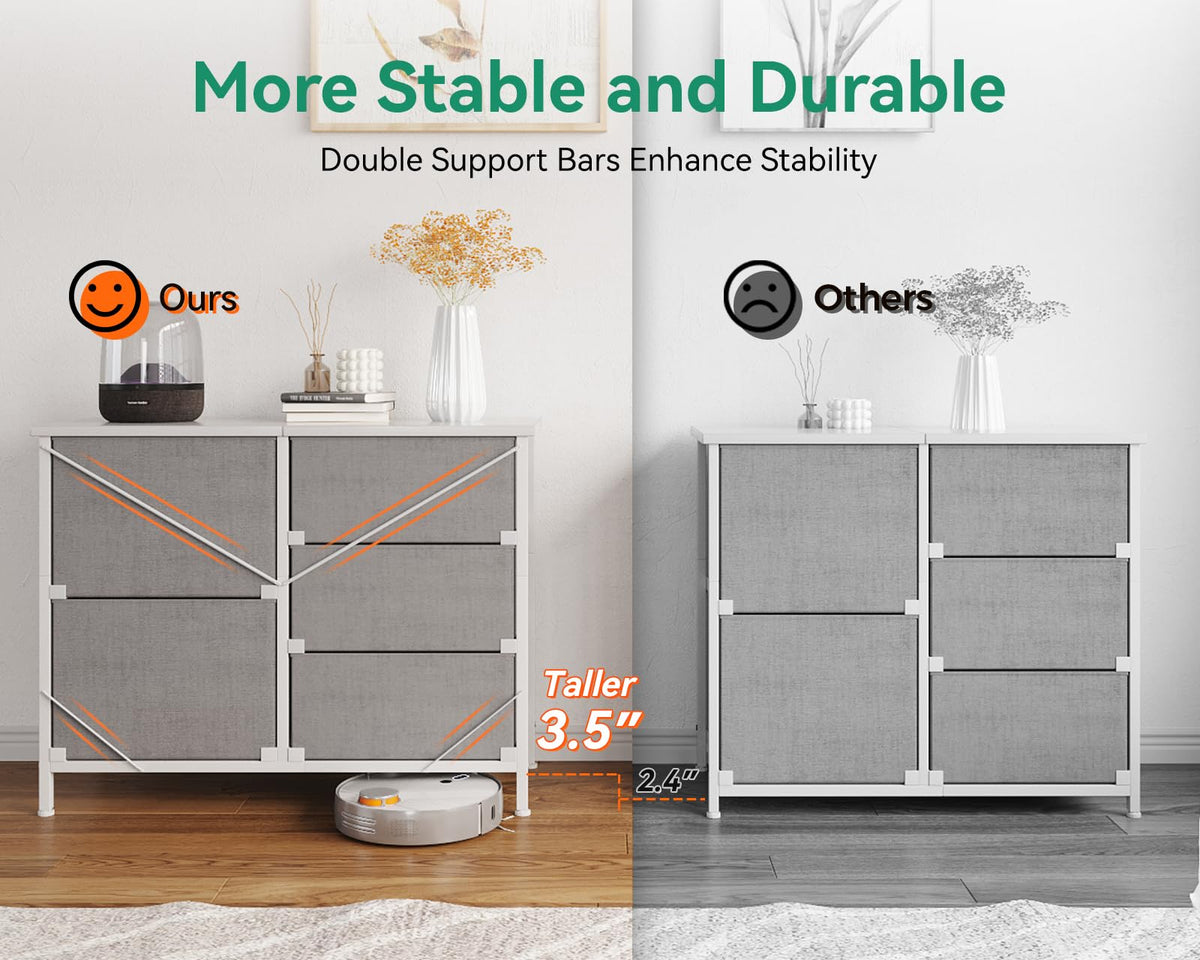 Coleshome Small Chest of Drawers Bedroom with 5 Fabric Drawers, Light Gray