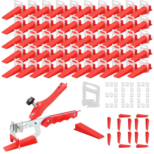 Flintronic 400PCS Tile Leveling System, 3mm 300pcs Tile Spacers Leveling Clips with 100pcs Resuable Wedges with A Tile Leveling Pliers, Tile