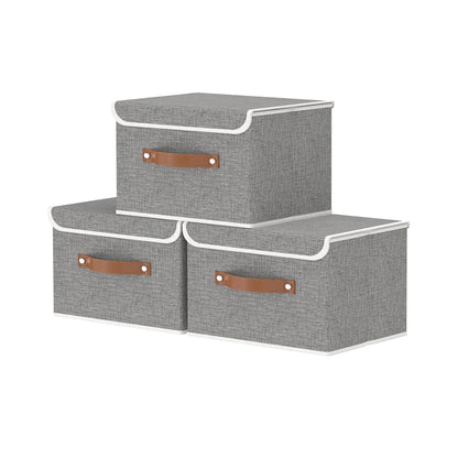OUTBROS Storage Boxes with Lids 3 Pack, Organiser 26x20x17cm, Grey
