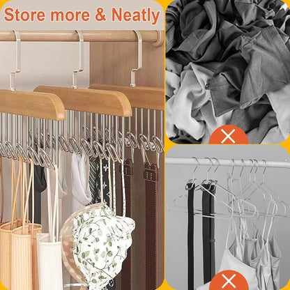 Belt Hanger for Wardrobe, 2 Pack Belt Hanger Wooden, Belt Rack with 8 Hooks,360 Degree Rotating Tie Hanger, Space Saving Belt Holder