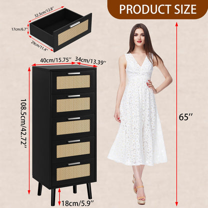 IBUYKE Rattan Chest of Drawers Bedroom with 5 Drawers,Black WST010B