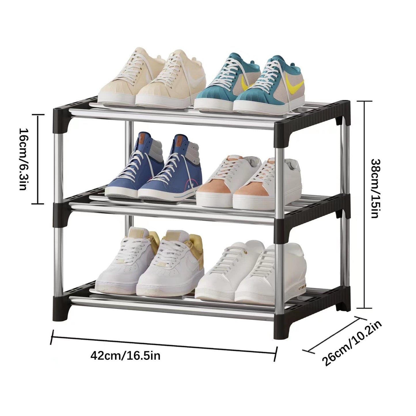 NIAWECAN Small Shoe Rack, Stackable Shoe Rack 3 Tier, Footware Storage