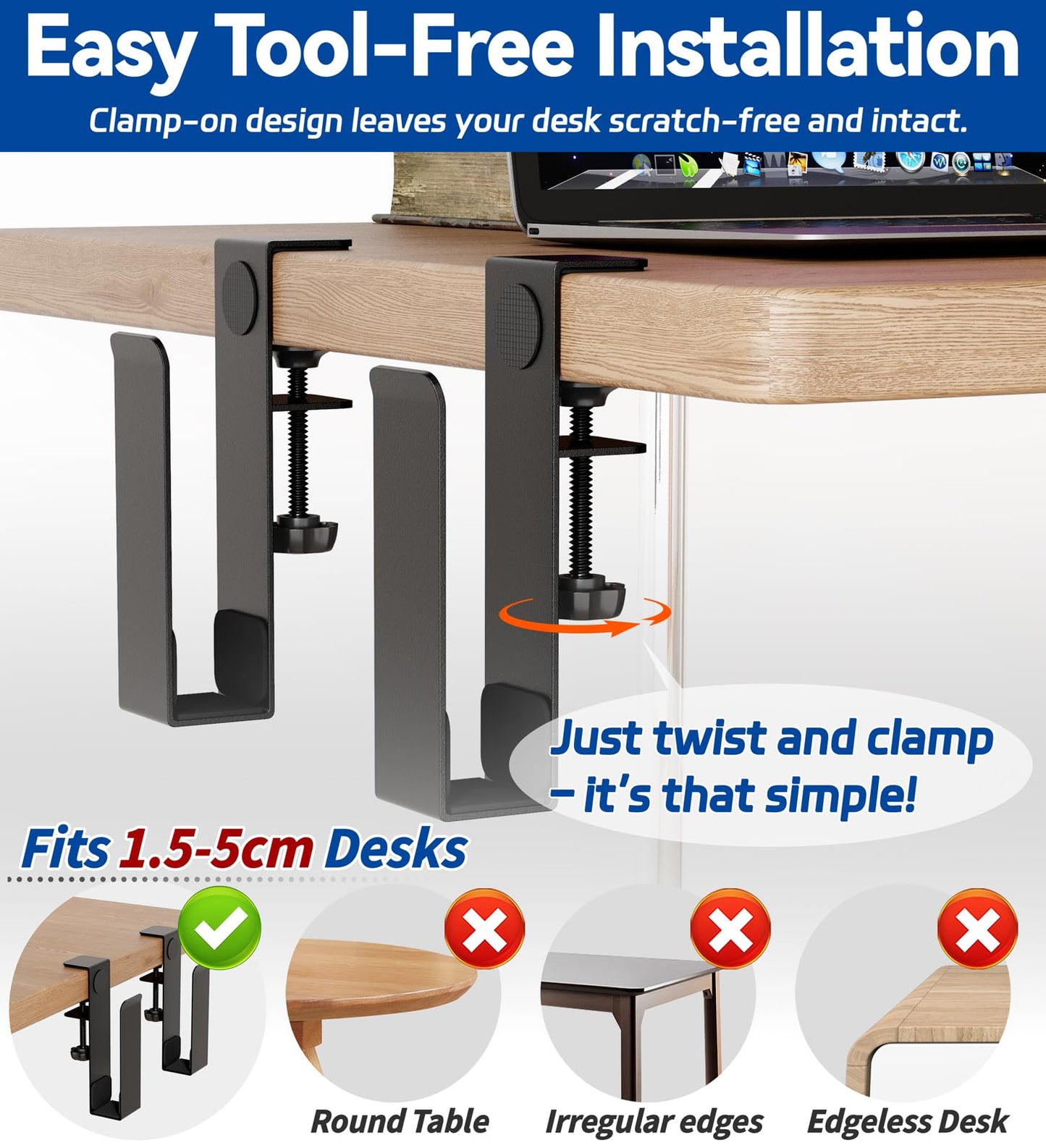 otuiaim Laptop Stand with Clamp for Desk Side, for Devices Thickness < 38mm