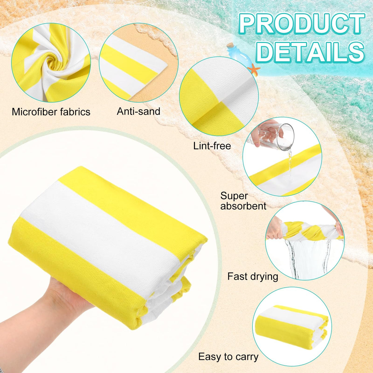 M METERXITY 1-Set Large Stripe Beach Towels 30x60in Rose Red/Yellow