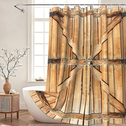 Xiaoterna Rustic Shower Curtain Retro Brown Wooden Door Waterproof Bathroom Curtain Western Country Harvest Farm Barn Machine Washable Mildew