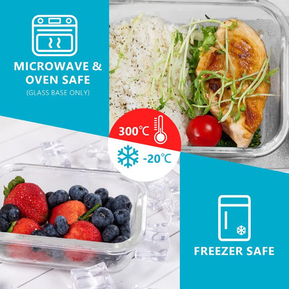 Igluu Meal Prep - Glass Containers with Leak-Proof Snap Lock Lids - Airtight Portion Control Food Storage. BPA-Free, Microwavable, Oven &