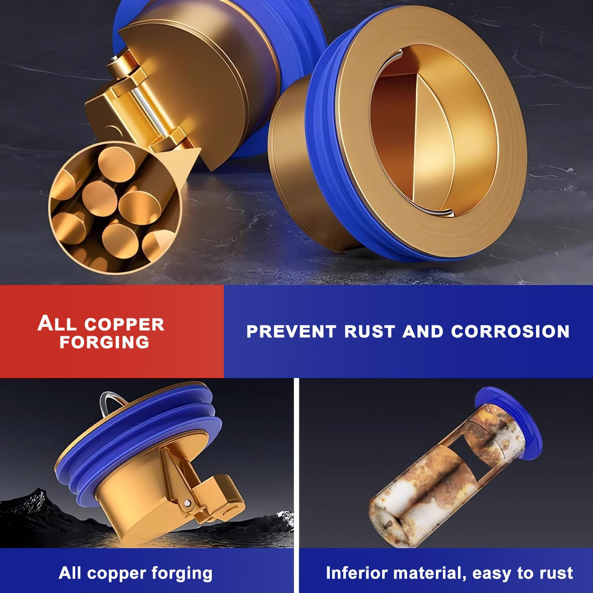 QruiLanTu 2 pieces Shower Floor Waste Backflow Preventer Magnetic Levitation One Way Waste Valve Floor Drain Insert Drain Plug Brass Fast Drainage