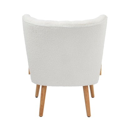 GFW Enzo Cream Teddy Accent Chair, Bouclé Upholstered Armchair with Wooden Arms and Scandi Style Design