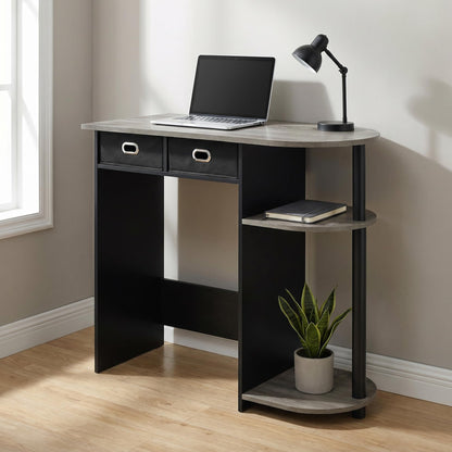 Furinno GO GREEN Desk, 80 cm Wide Gaming Desk with 2 Side Shelves and Storage Bins, Computer Desk, Office Desk for Home Office, Study Room, Dorm