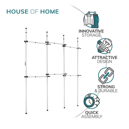 House of Home Heavy Duty Triple Telescopic Clothes Rail - Rail Wardrobe Replacement Adjustable Shelving Rack Clothes Storage & Organiser for Shirts,