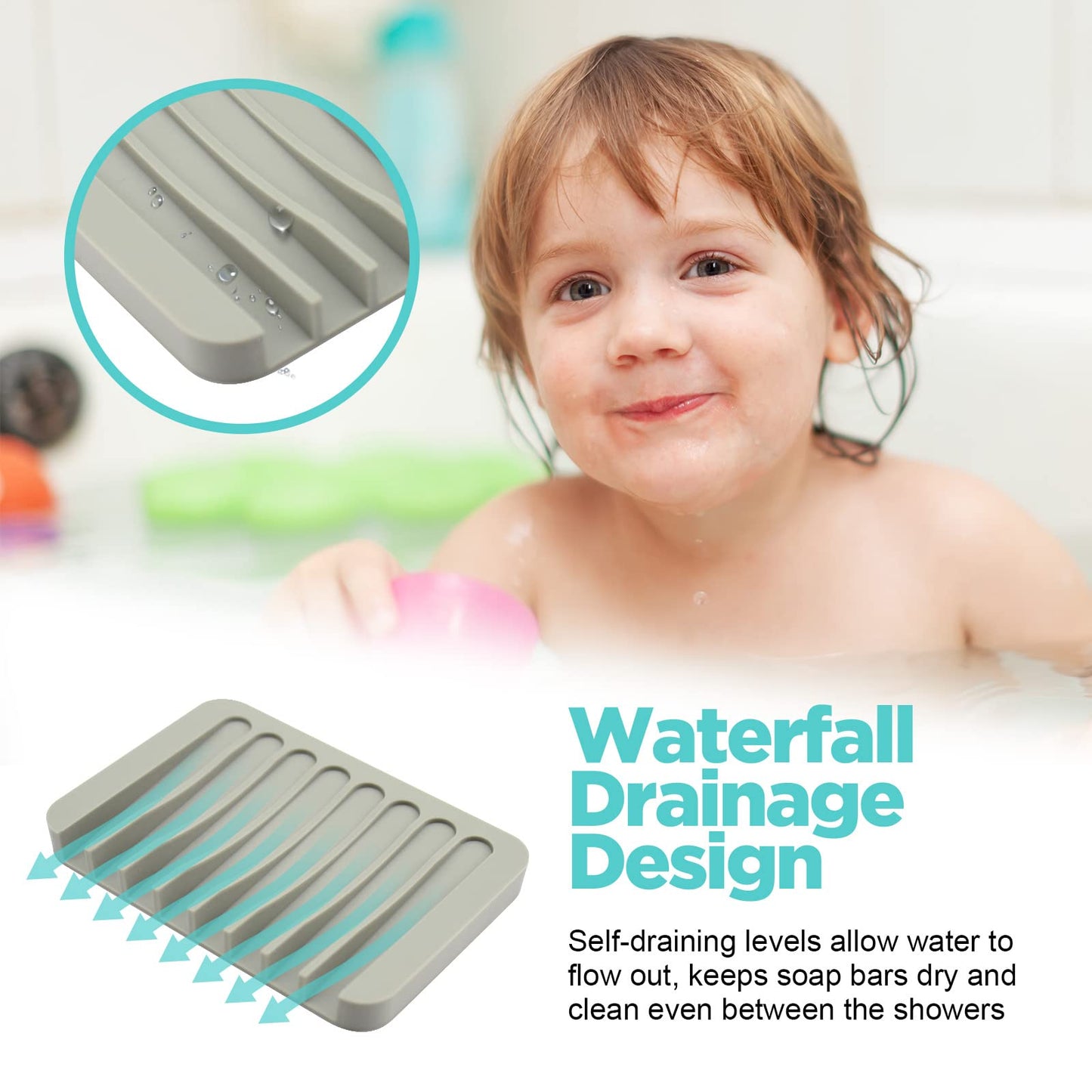Auzass Silicone Soap Dish, Self Draining Anti-Slip Soap Dish Holder