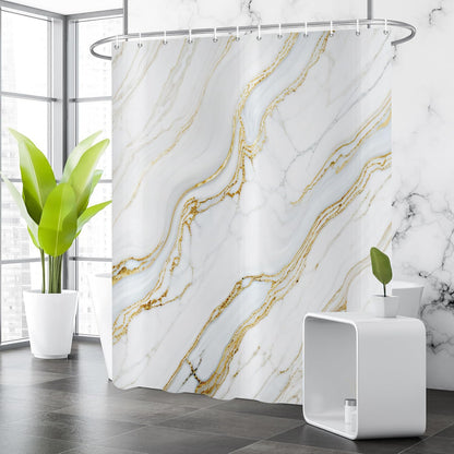 GCIREC Shower Curtain, 180x200cm, Gold and White Marble Modern Crack Luxury Texture Ink Waterproof Fabric Machine Washable Bathroom Curtain with Hooks