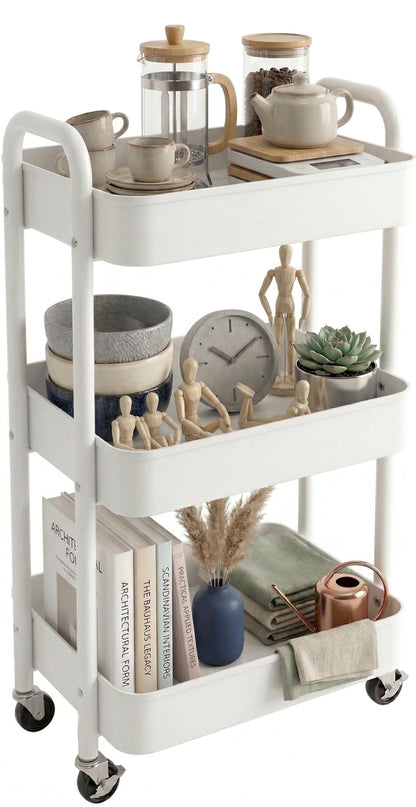 BSTHOK Storage Rolling Cart Trolley Metal Mobile Shelving Organiser with 360° Swivel Wheels for Kitchen, Bedroom