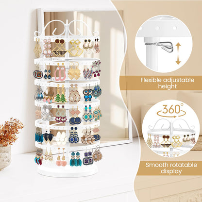 TANOSAN Rotating Earring Holder Organizer Stand, 6 Tiers Metal Tree, White