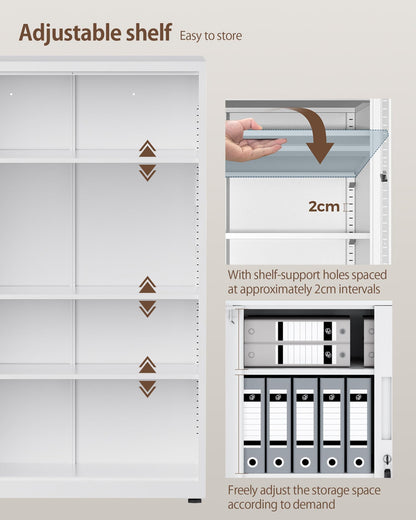 LAND·VOI 4-Tier Lockable Tall Storage Cabinet, Adjustable Shelves Double Door Cupboard 40×80×131.5cm White